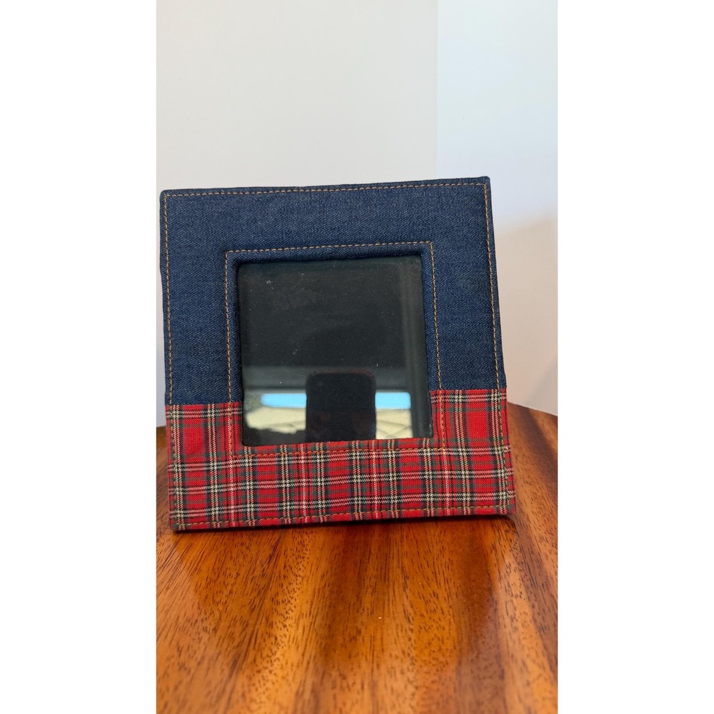 Vintage 90s Denim & Red Plaid Picture Frame (4x4)